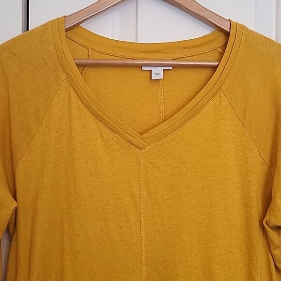 J JILL FEATHERWEIGHT 3/4 SLEEVE TUNIC DANDELION Yellow V-NECK Size M - Picture 2 of 9